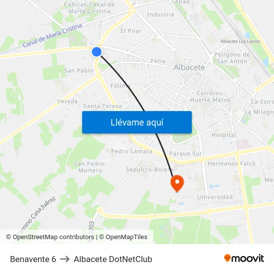 Benavente 6 to Albacete DotNetClub map