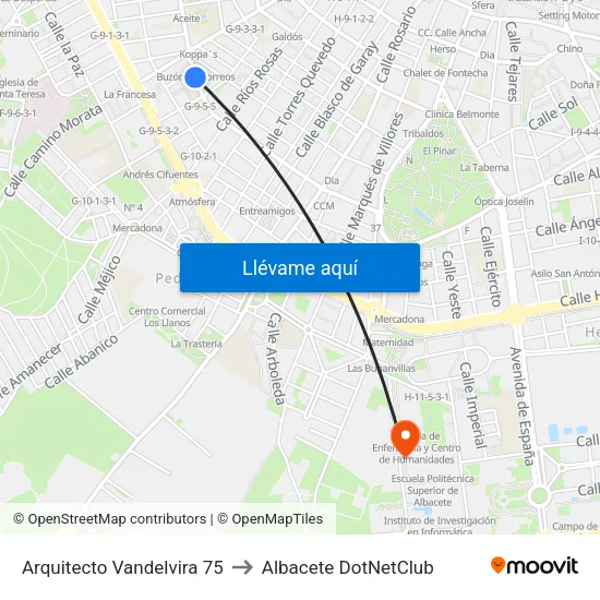 Arquitecto Vandelvira 75 to Albacete DotNetClub map
