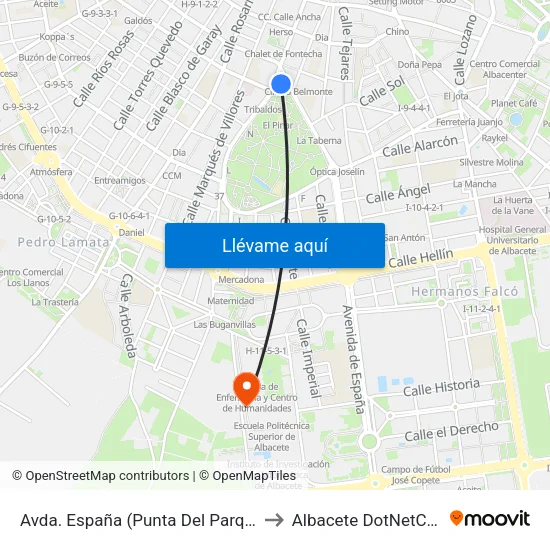Avda. España (Punta Del Parque) to Albacete DotNetClub map