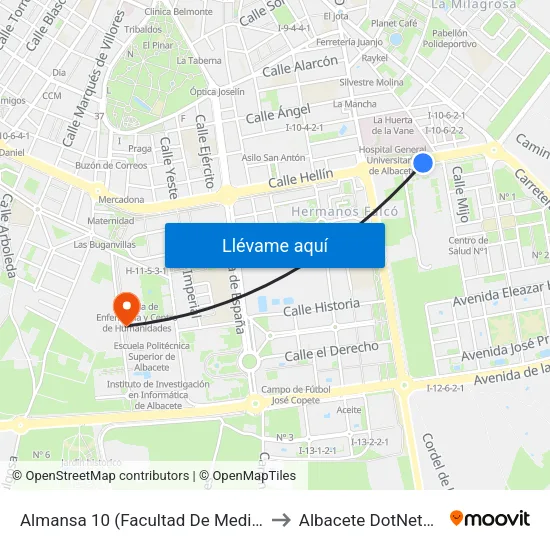 Almansa 10 (Facultad De Medicina) to Albacete DotNetClub map