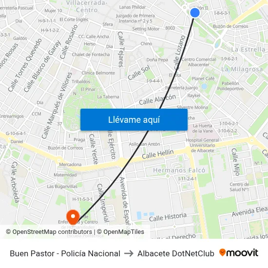 Buen Pastor - Policía Nacional to Albacete DotNetClub map