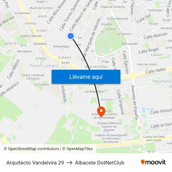Arquitecto Vandelvira 29 to Albacete DotNetClub map