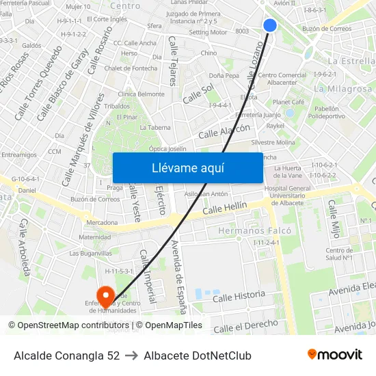 Alcalde Conangla 52 to Albacete DotNetClub map