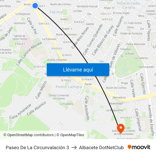 Paseo De La Circunvalación 3 to Albacete DotNetClub map