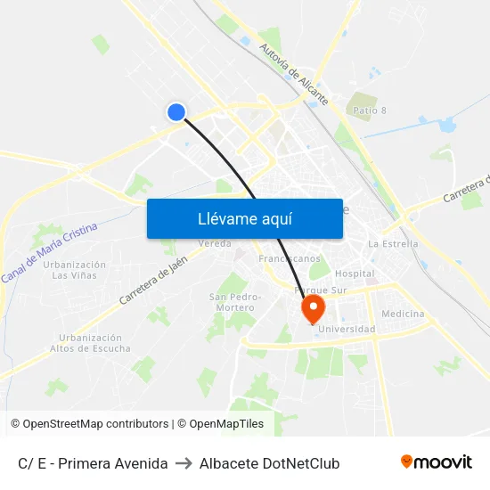 C/ E - Primera Avenida to Albacete DotNetClub map