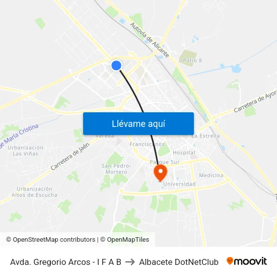 Avda. Gregorio Arcos - I F A B to Albacete DotNetClub map