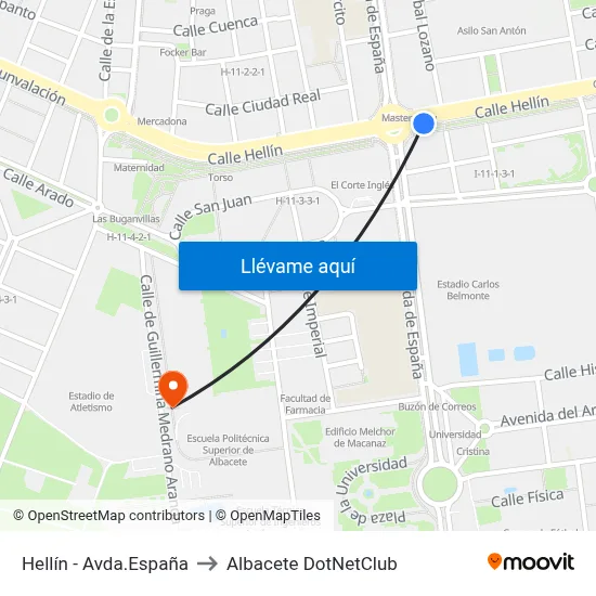 Hellín - Avda.España to Albacete DotNetClub map