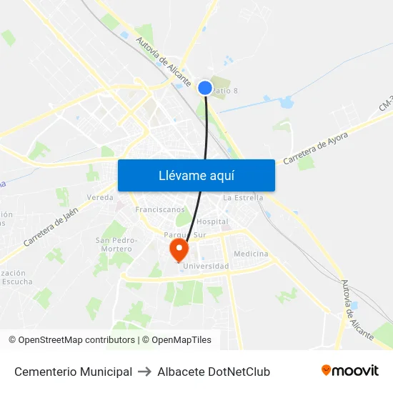 Cementerio Municipal to Albacete DotNetClub map