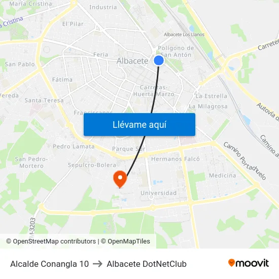 Alcalde Conangla 10 to Albacete DotNetClub map