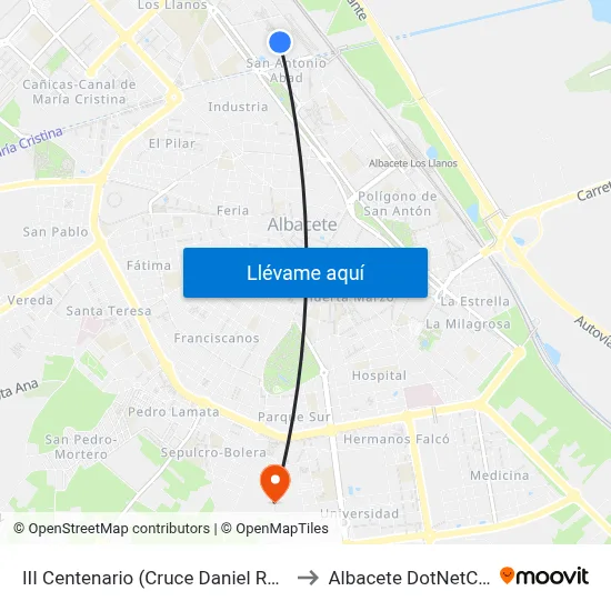 III Centenario (Cruce Daniel Rubio) to Albacete DotNetClub map
