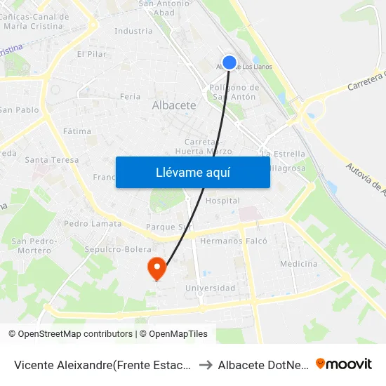 Vicente Aleixandre(Frente Estación Tren) to Albacete DotNetClub map