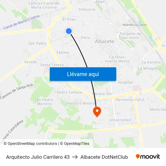 Arquitecto Julio Carrilero 43 to Albacete DotNetClub map