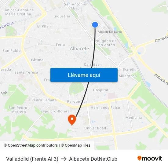 Valladolid (Frente Al 3) to Albacete DotNetClub map
