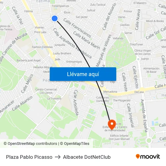 Plaza Pablo Picasso to Albacete DotNetClub map