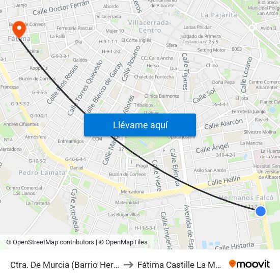 Ctra. De Murcia (Barrio Hermanos Falcó) to Fátima Castille La Mancha Spain map
