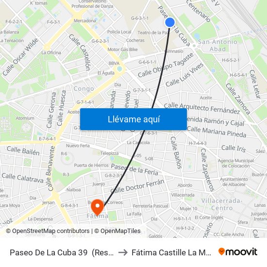 Paseo De La Cuba 39  (Res. De Mayores) to Fátima Castille La Mancha Spain map