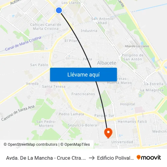 Avda. De La Mancha - Cruce Ctra. Madrid to Edificio Polivalente map