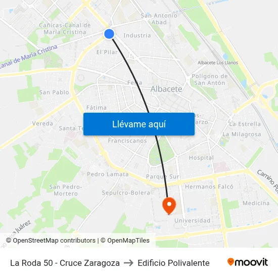 La Roda 50 - Cruce Zaragoza to Edificio Polivalente map