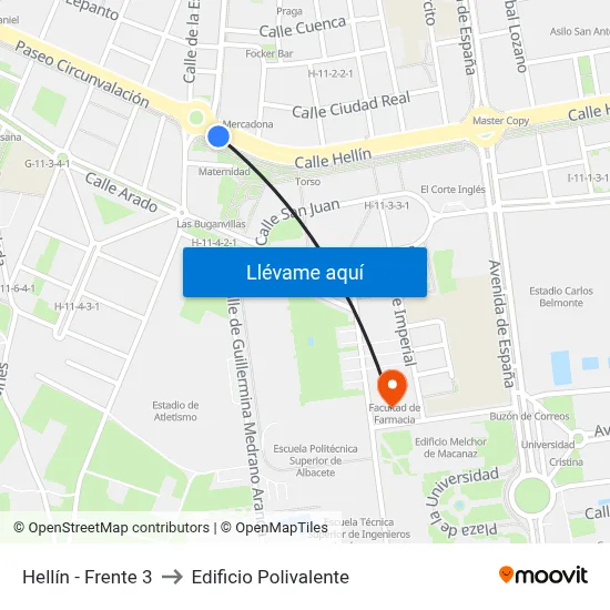 Hellín - Frente 3 to Edificio Polivalente map