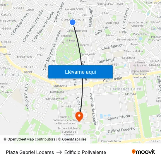 Plaza Gabriel Lodares to Edificio Polivalente map