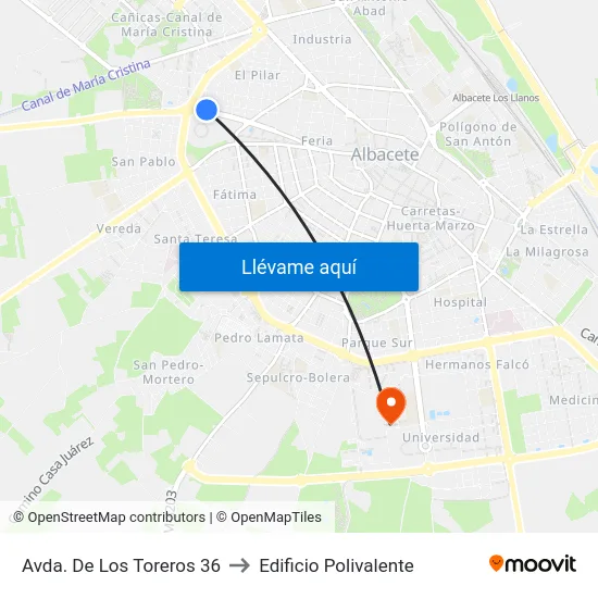 Avda. De Los Toreros 36 to Edificio Polivalente map