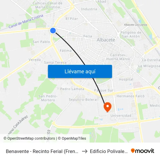 Benavente - Recinto Ferial (Frente 6) to Edificio Polivalente map