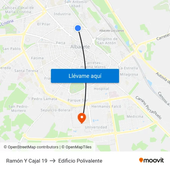 Ramón Y Cajal 19 to Edificio Polivalente map