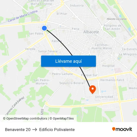 Benavente 20 to Edificio Polivalente map