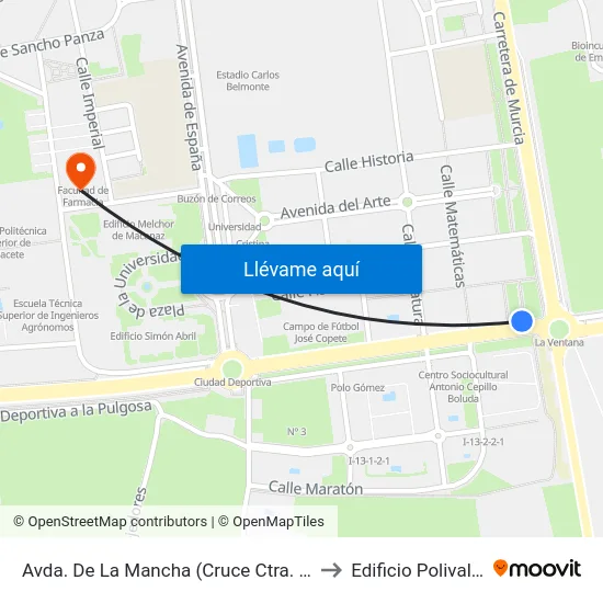 Avda. De La Mancha (Cruce Ctra. Murcia) to Edificio Polivalente map