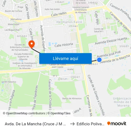 Avda. De La Mancha (Cruce J M S Ibañez) to Edificio Polivalente map