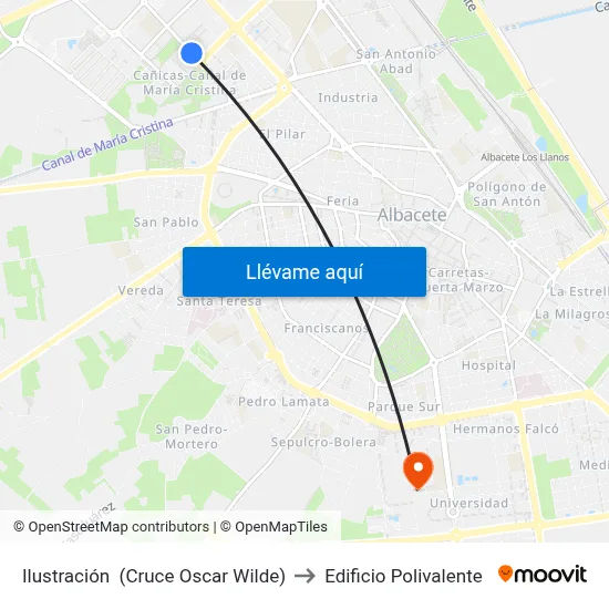 Ilustración  (Cruce Oscar Wilde) to Edificio Polivalente map