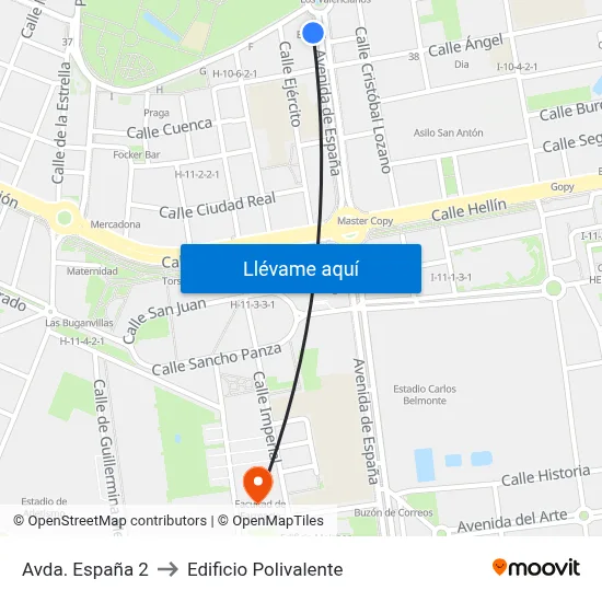 Avda. España 2 to Edificio Polivalente map