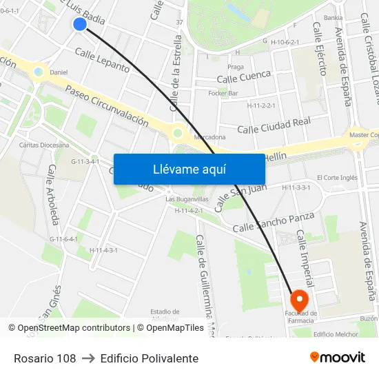 Rosario 108 to Edificio Polivalente map