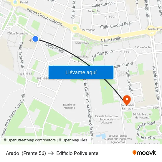 Arado  (Frente 56) to Edificio Polivalente map