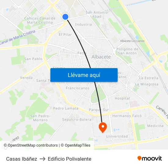 Casas Ibáñez to Edificio Polivalente map