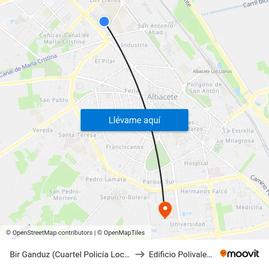 Bir Ganduz (Cuartel Policía Local.) to Edificio Polivalente map
