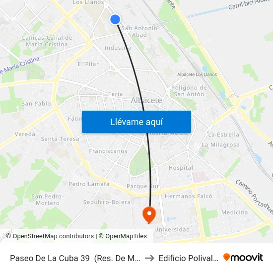 Paseo De La Cuba 39  (Res. De Mayores) to Edificio Polivalente map