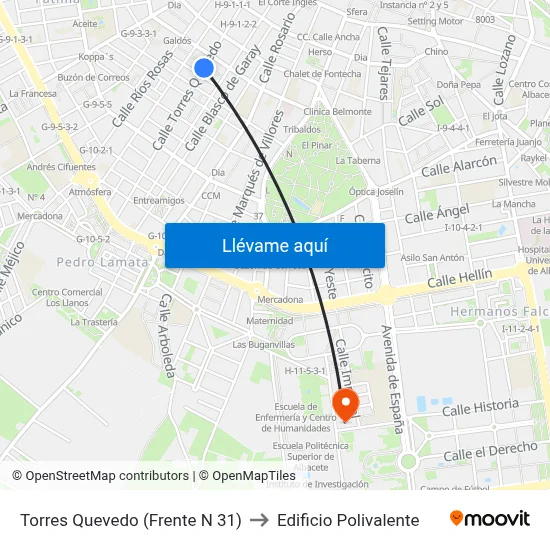 Torres Quevedo (Frente N 31) to Edificio Polivalente map