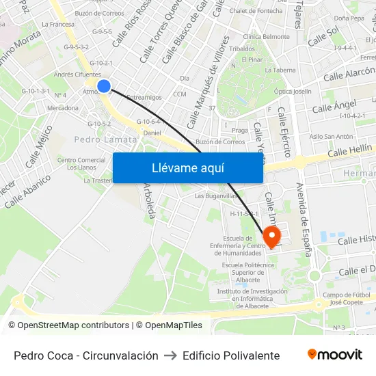 Pedro Coca - Circunvalación to Edificio Polivalente map