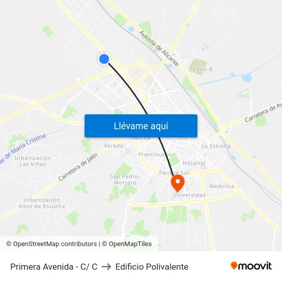 Primera Avenida - C/ C to Edificio Polivalente map