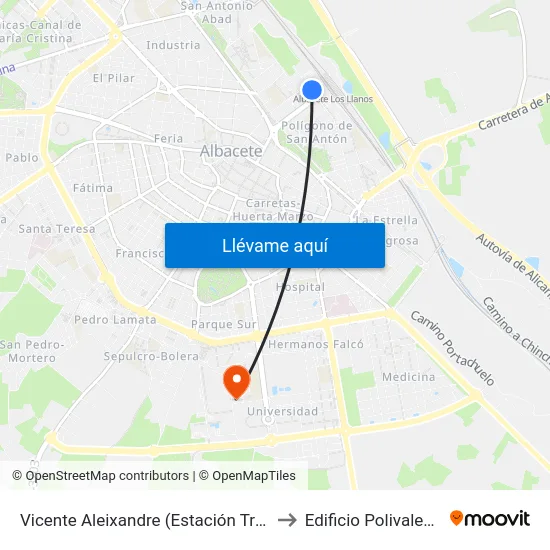 Vicente Aleixandre (Estación Tren) to Edificio Polivalente map