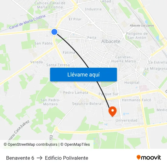 Benavente 6 to Edificio Polivalente map