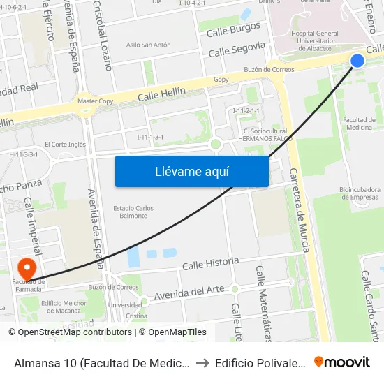 Almansa 10 (Facultad De Medicina) to Edificio Polivalente map