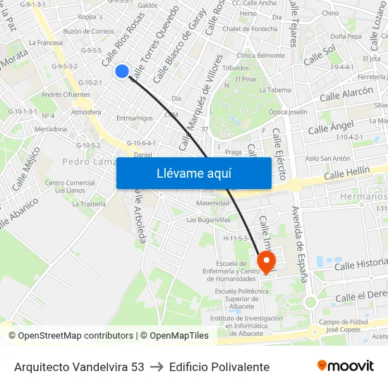 Arquitecto Vandelvira 53 to Edificio Polivalente map