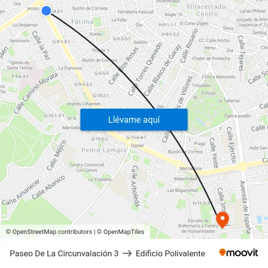 Paseo De La Circunvalación 3 to Edificio Polivalente map