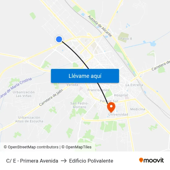 C/ E - Primera Avenida to Edificio Polivalente map
