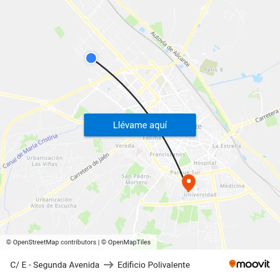 C/ E - Segunda Avenida to Edificio Polivalente map