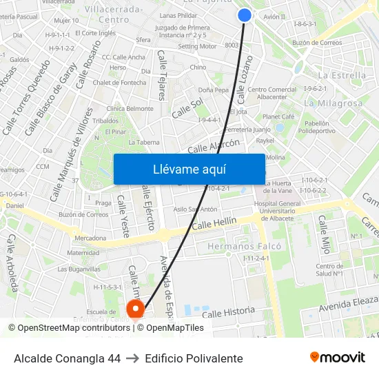 Alcalde Conangla 44 to Edificio Polivalente map
