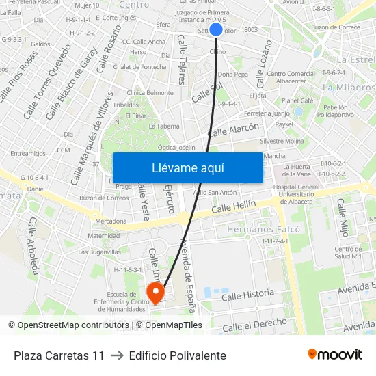 Plaza Carretas 11 to Edificio Polivalente map