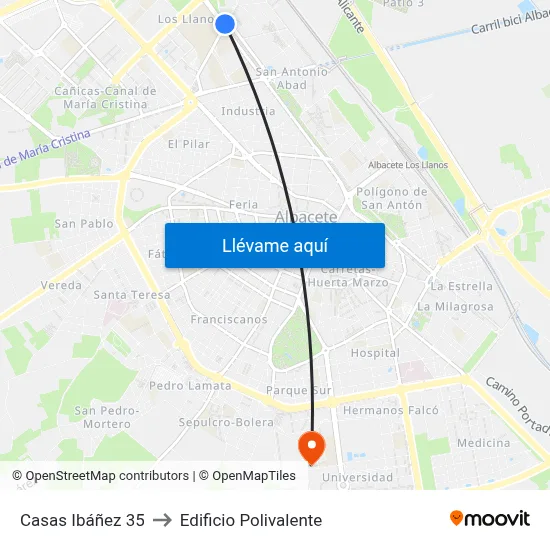 Casas Ibáñez 35 to Edificio Polivalente map